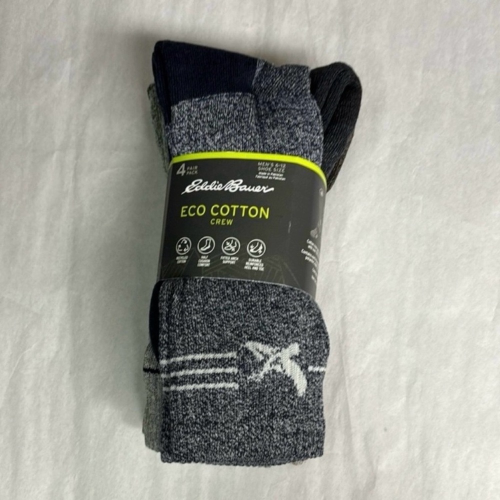 New Eddie Bauer Socks Men’s 4 Pair Multicolor Eco Cotton Crew Activewear Casual